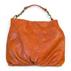 Women's Leather Hobo Tote Bag in Burnt Orange